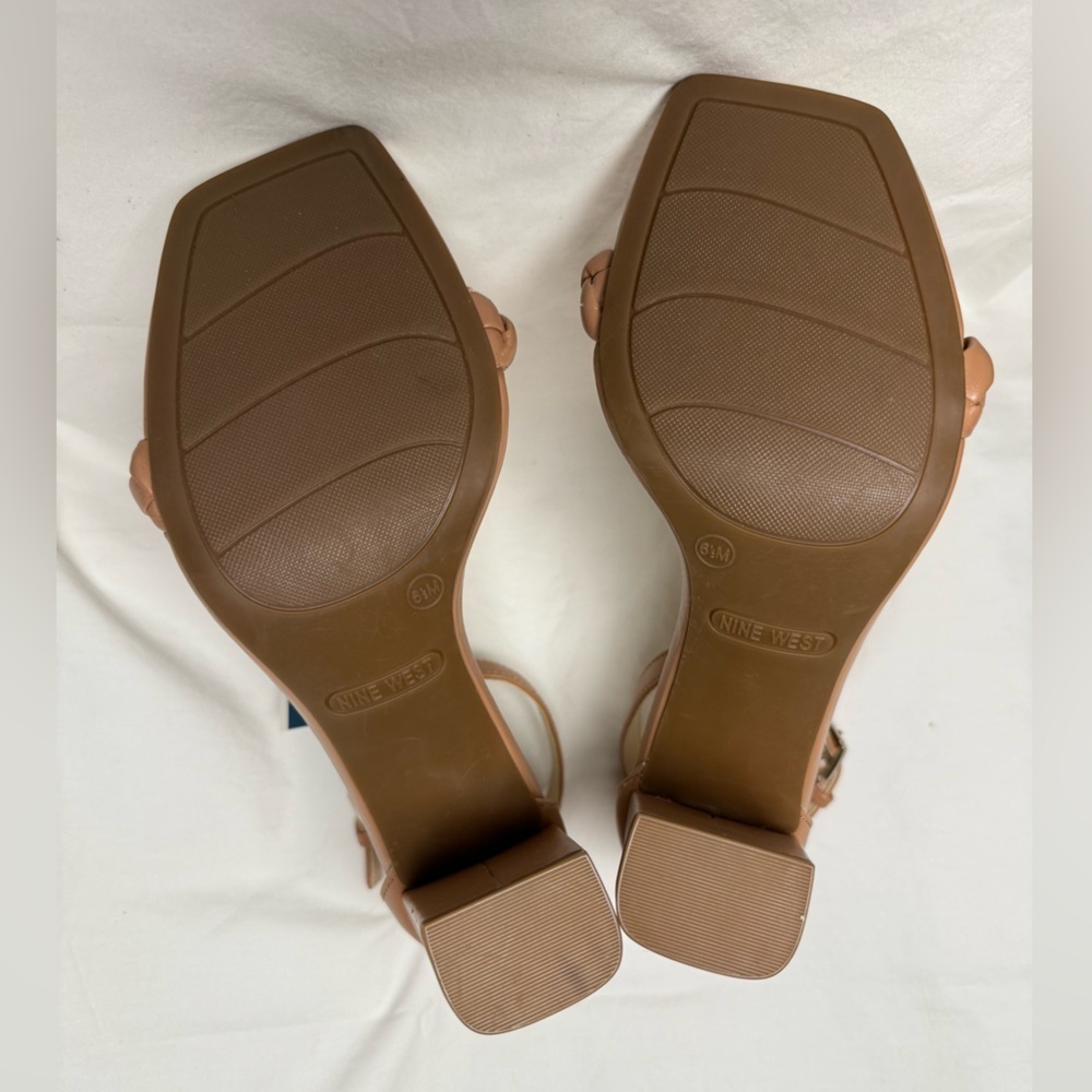 Nine West Allha 3 Braided Strap Chunky Heels in Macaroon Tan 6.5 - Picture 11 of 13
